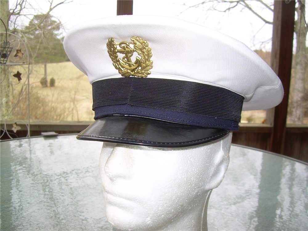 NOS Italian Peaked Visor Officers Navy Sailor Hat Cap, Med size 56-img-0