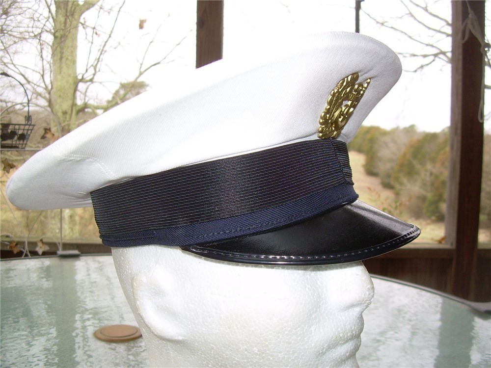 NOS Italian Peaked Visor Officers Navy Sailor Hat Cap, Med size 56-img-1