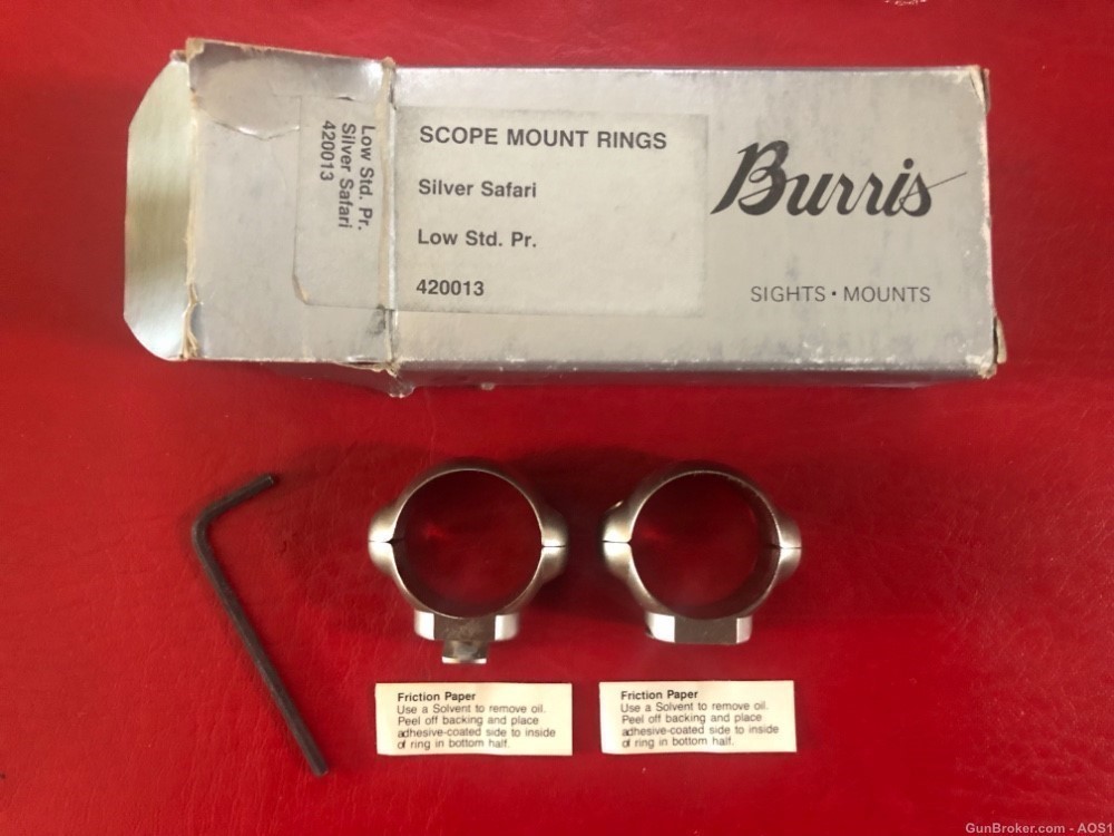 Burris Scope Rings 1” Low Standard Pair Silver Safari Finish 420013 NOS-img-0