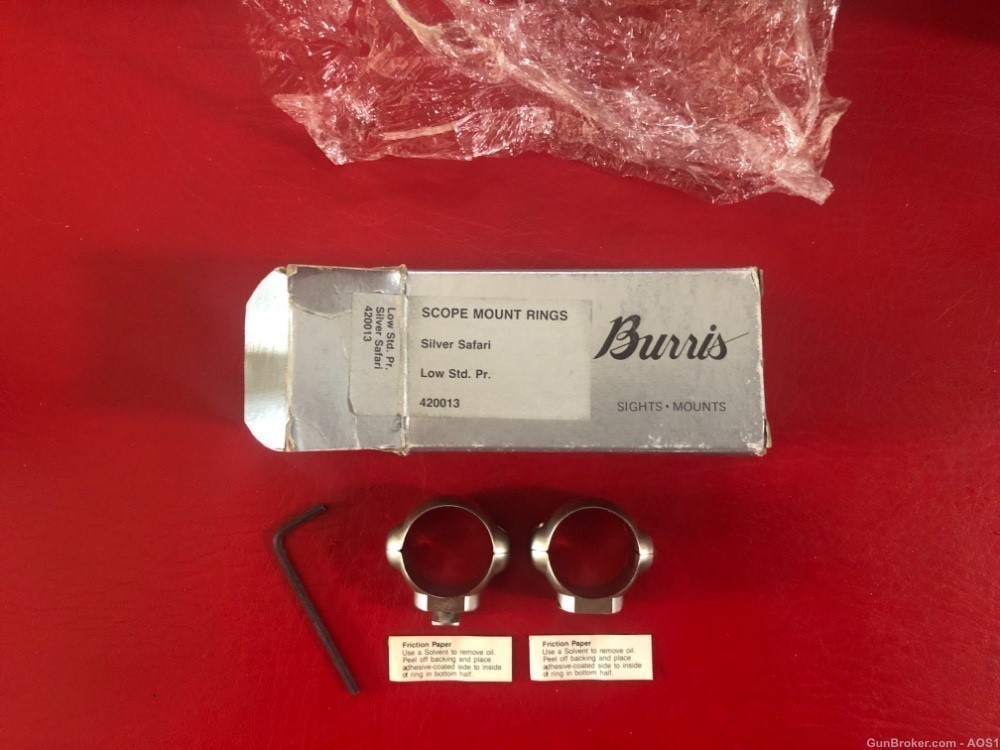 Burris Scope Rings 1” Low Standard Pair Silver Safari Finish 420013 NOS-img-1