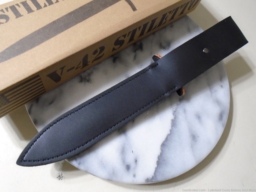 NIB Double-Edged V42 Military Stacked Leather Stiletto Dagger Knife& Sheath-img-12