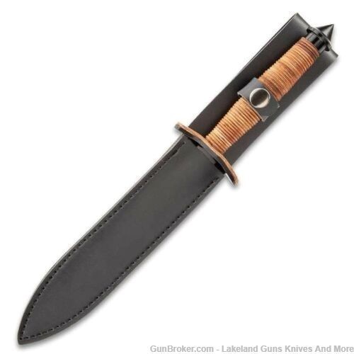 NIB Double-Edged V42 Military Stacked Leather Stiletto Dagger Knife& Sheath-img-10