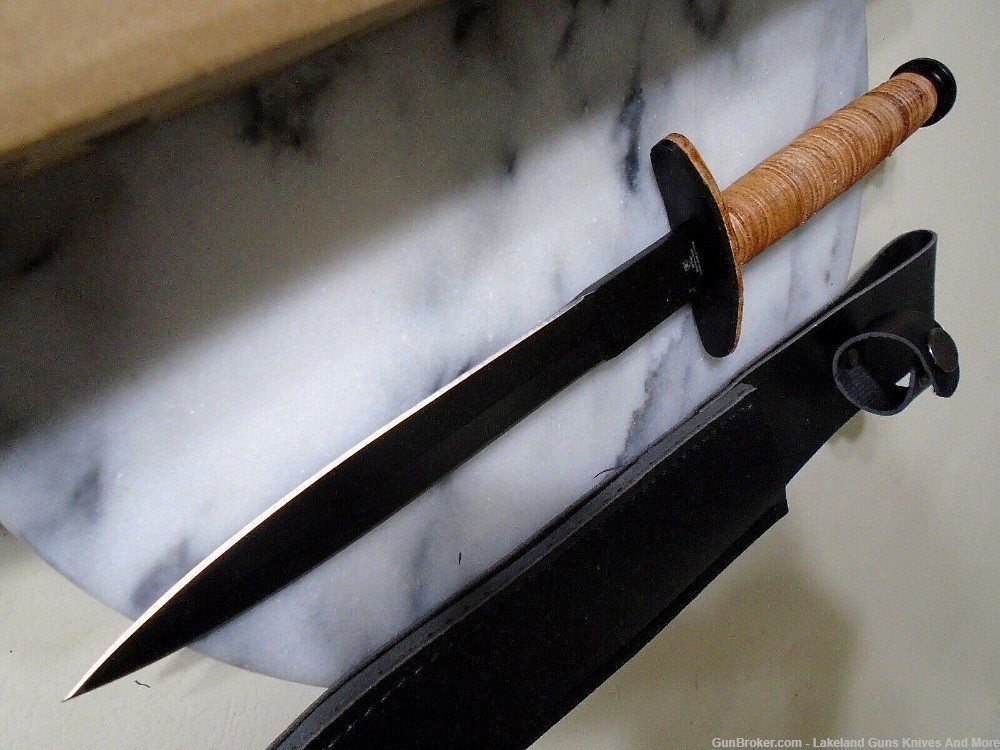 NIB Double-Edged V42 Military Stacked Leather Stiletto Dagger Knife& Sheath-img-6
