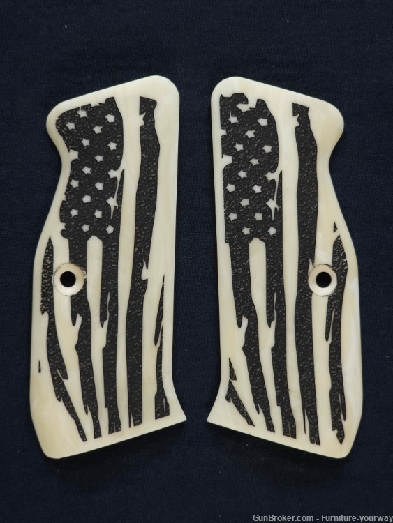 Ivory American Flag CZ-75 Grips Engraved Textured Checkered-img-0