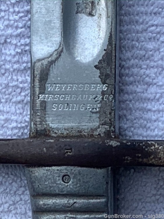 1891 Antique WWI Rifle Bayonet Mauser Weyersberg Kirschbaum Co. &  Scabbard-img-7