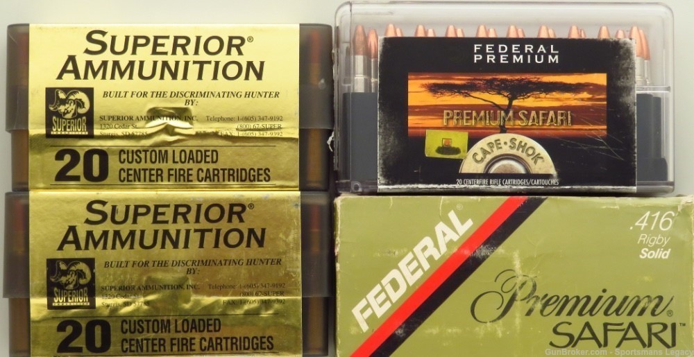 .416 Rigby ammo, 69 rounds, Woodleigh, Superior, Federal, solids & softs-img-0