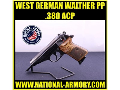 WALTHER PP W. GERMAN 9MM KURZ 3.75” BARREL W/ 7 ROUND MAG BLACK WOOD GRIPS
