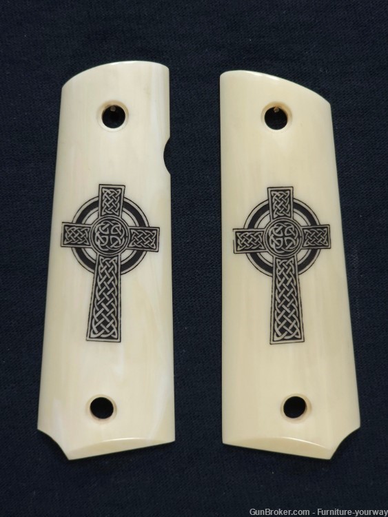 Ivory Celtic Cross Compatible/ Replacements Browning 1911 - .22/.380 Grips -img-0