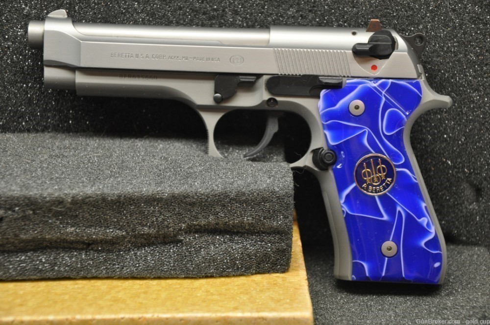 92FS Beretta 18 Faux Blue Pearl with blue and gold coin medallions-img-0