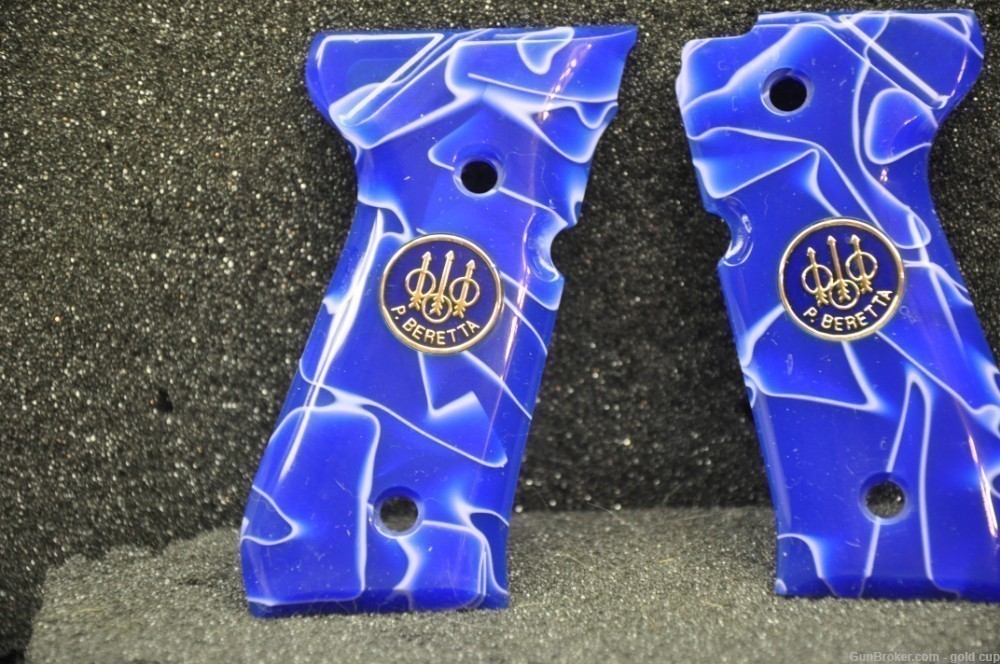92FS Beretta 18 Faux Blue Pearl with blue and gold coin medallions-img-3