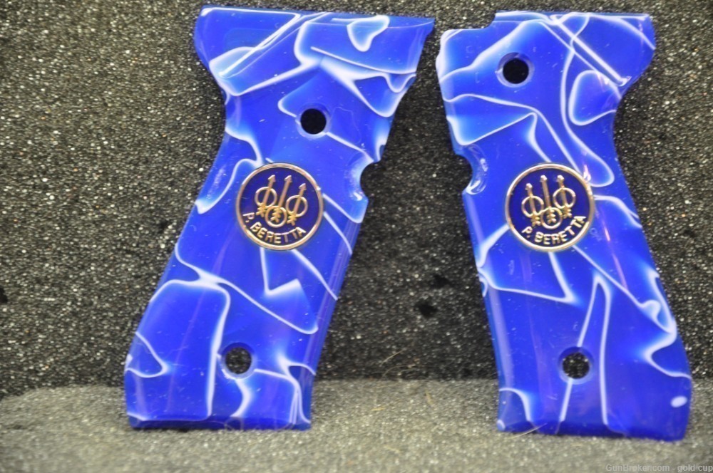 92FS Beretta 18 Faux Blue Pearl with blue and gold coin medallions-img-2