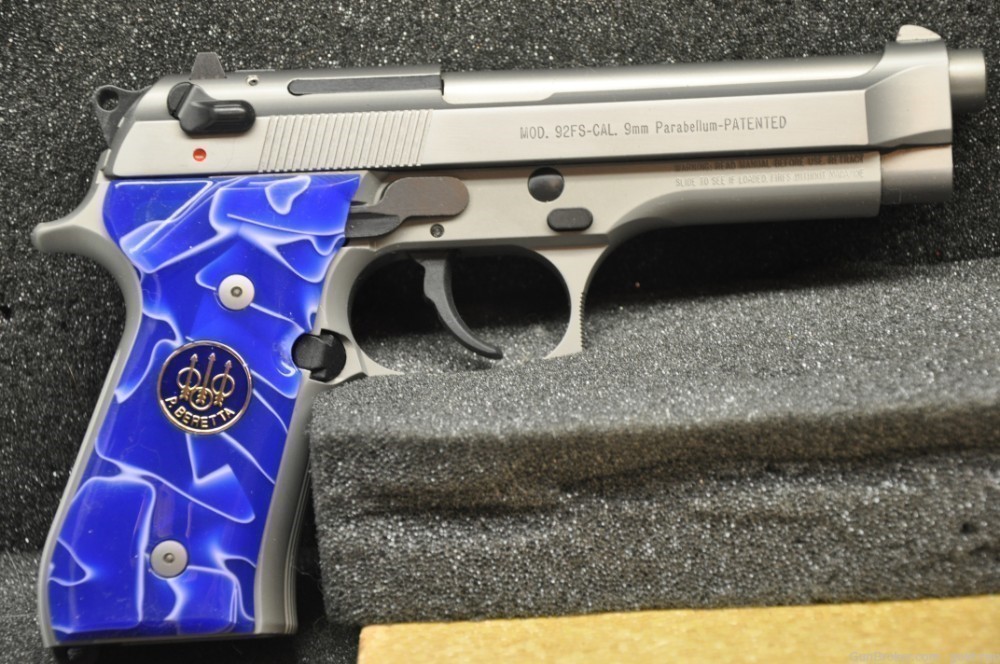 92FS Beretta 18 Faux Blue Pearl with blue and gold coin medallions-img-1