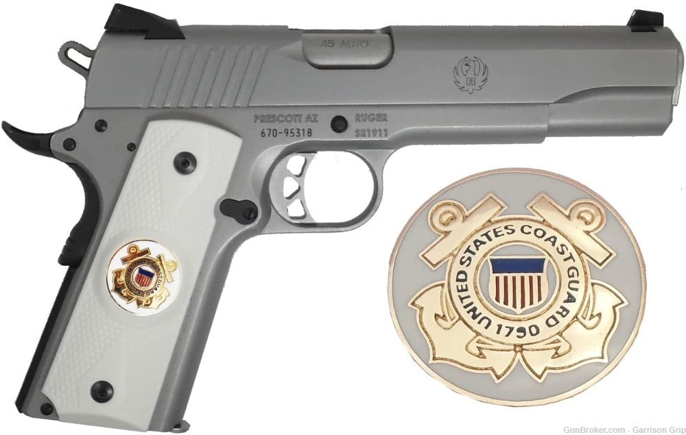 1911 Colt Full Size and Clones (Grips ONLY) with US Coast Guard Logo WHT-img-0