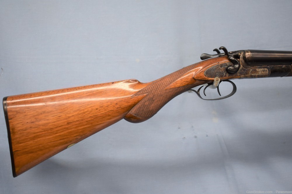 English Mortimer 12-gauge side-by-side black powder shotgun made 1855-1887-img-1
