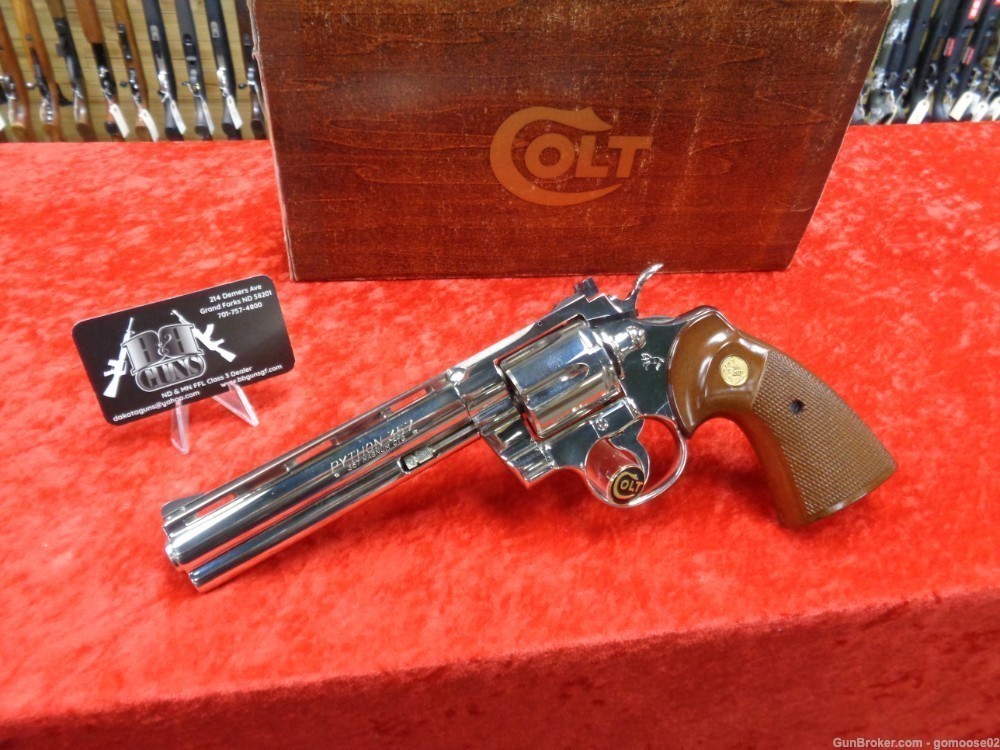 1977 Colt Python Bright Nickel 357 Magnum 6" Barrel Snake Box WE TRADE BUY!-img-0