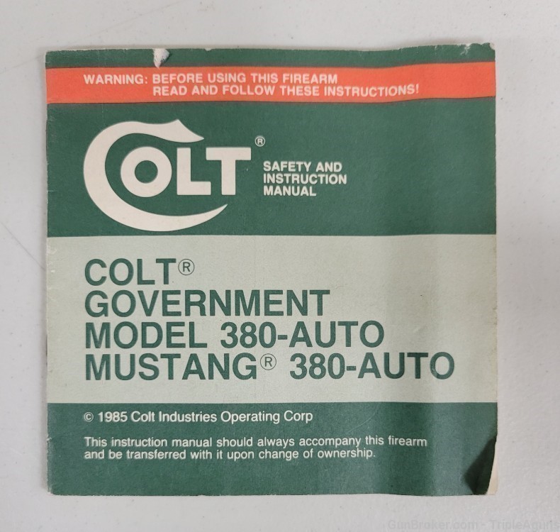 Colt Government 380 Mustang instruction manual -img-0