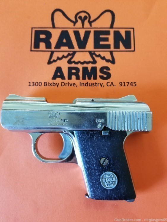 Raven / Phoenix Arms MP25 P25 Black Faux Wood Grips w/medallions (Flip Safe-img-1