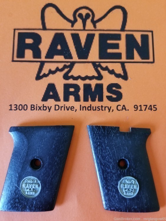 Raven / Phoenix Arms MP25 P25 Black Faux Wood Grips w/medallions (Flip Safe-img-5