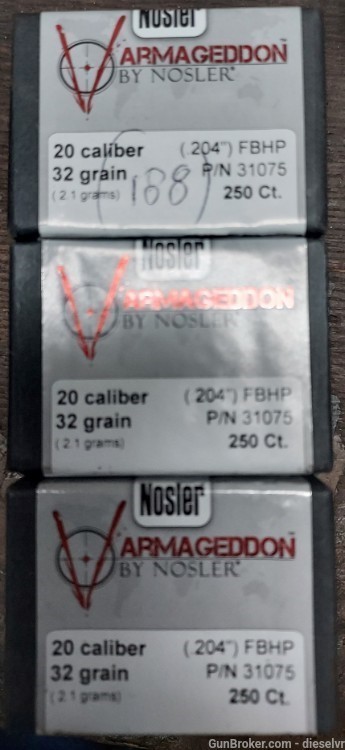 688 Nosler Varmageddon . 204 " 20 Caliber 32 Grain Hollow Point BULLETS -img-0