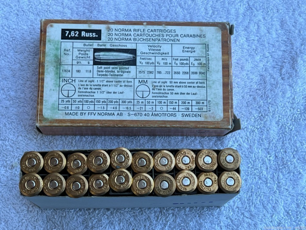 VINTAGE NORMA 7 62 RUSSIAN FULL BOX AMMO-img-1