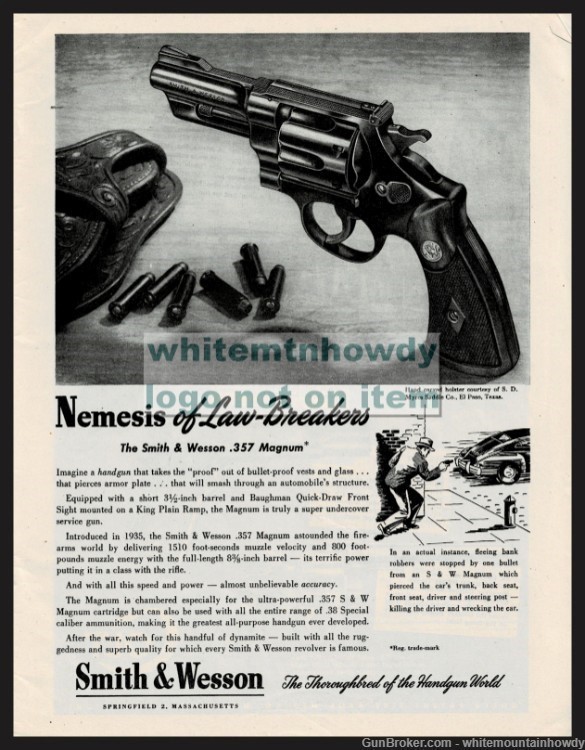 1945 SMITH & WESSON .357 MAgnum Revolver PRINT AD Nemisis of Law-Breakers-img-0