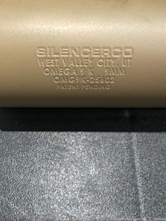 SilencerCo Omega 9K Suppressor 9MM Silencer FDE 5/8-24 Td-Piston mount ...