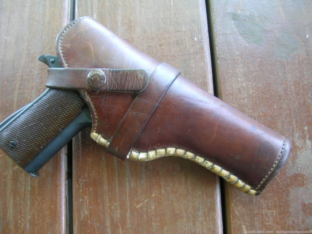 Vintage HH Heiser Lined Leather Holster For Colt 1911 Govt 5" Model-img-0