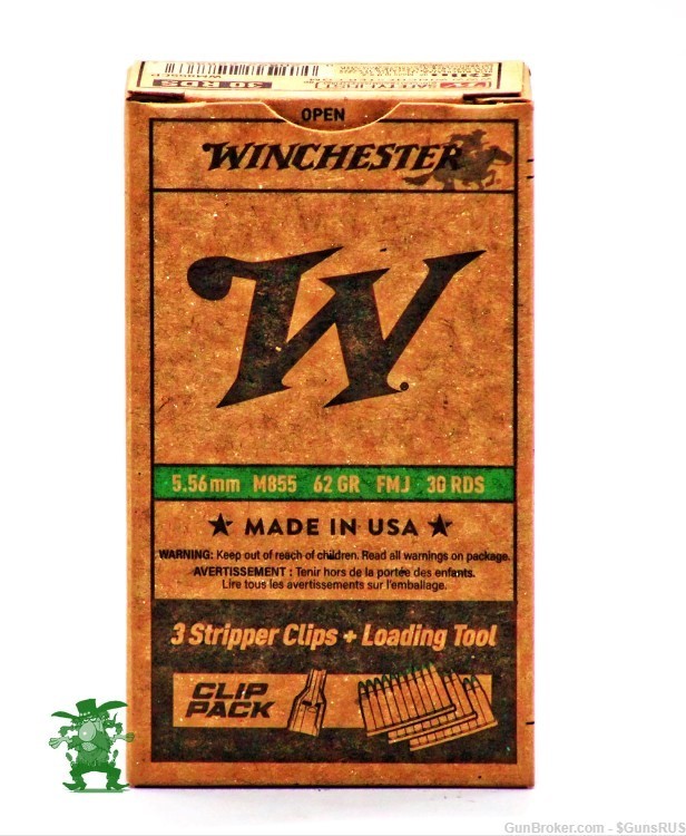 WINCHESTER 5.56mm NATO M855 62 Gr Penetrator Green Tip 30 ROUNDS + STRIP CL-img-1