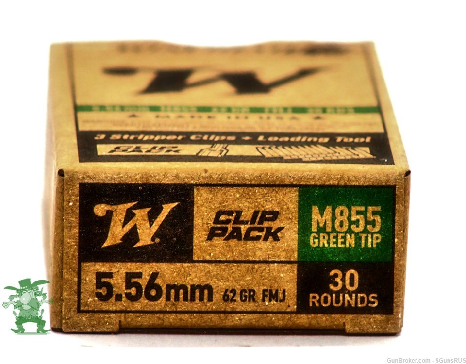 WINCHESTER 5.56mm NATO M855 62 Gr Penetrator Green Tip 30 ROUNDS + STRIP CL-img-3