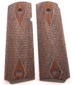 Colt 1911 Officers Model Walnut Checkered Grips, Compact Size-img-0