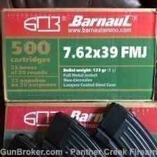 Barnaul 7.62x39mm 123 Gr. FMJ 500 Rounds like Wolf Norinco Maxxtech-img-1