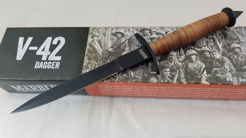 New NIB Marbles WWII Devils Brigade V-42 Stainless Steel Double Edge Dagger-img-0