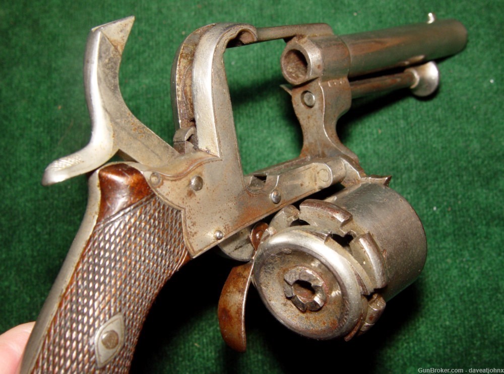 Rare Civil War Era Belgian, ROCOUR Pinfire Revolver Swing Out Cylinder 6mm -img-2