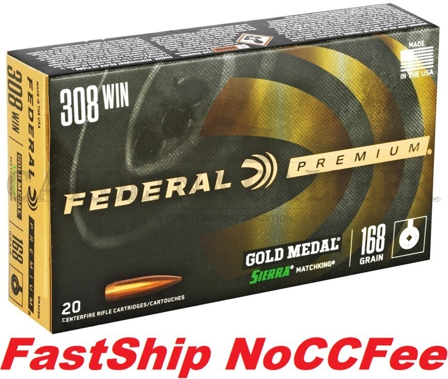 FEDERAL GOLD MEDAL MATCH 308WIN 168GR. BTHP GM GM308M 308 WIN-img-0