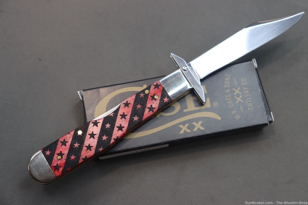 CASE XX CHEETAH Pocket Knife Red Black Bone STARS & STRIPES w/ Swing Guard -img-4