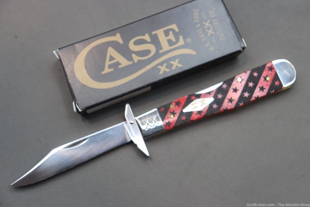 CASE XX CHEETAH Pocket Knife Red Black Bone STARS & STRIPES w/ Swing Guard -img-7