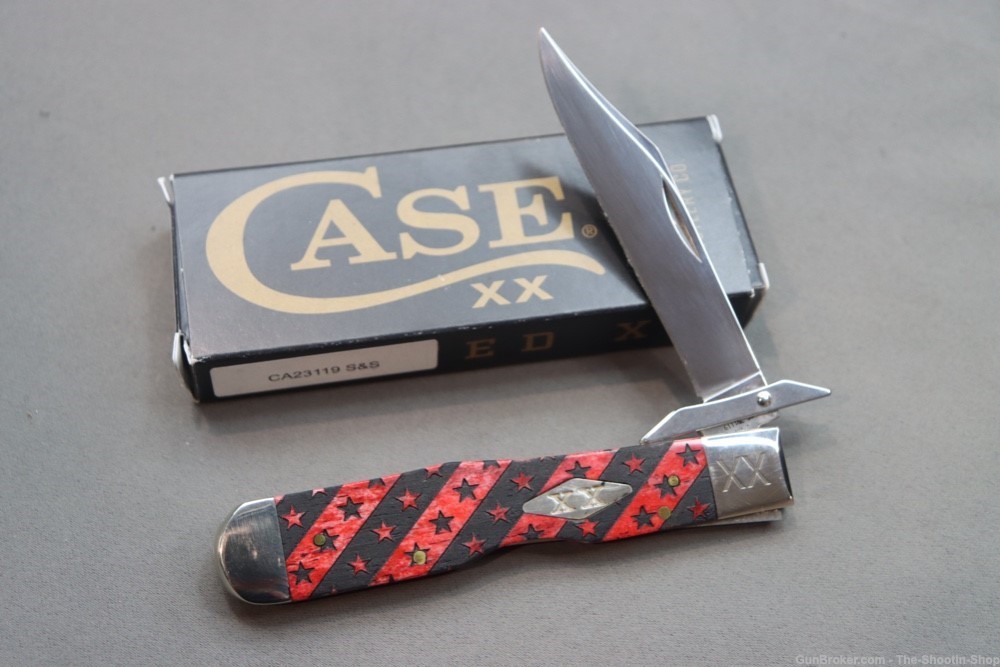 CASE XX CHEETAH Pocket Knife Red Black Bone STARS & STRIPES w/ Swing Guard -img-0