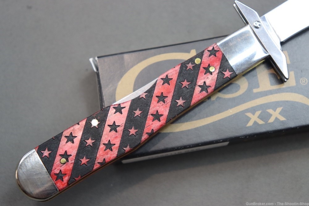 CASE XX CHEETAH Pocket Knife Red Black Bone STARS & STRIPES w/ Swing Guard -img-5