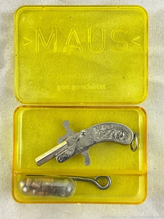 Vintage Maus German 2mm Pinfire Berloque Pistol W/ Original Case-img-0