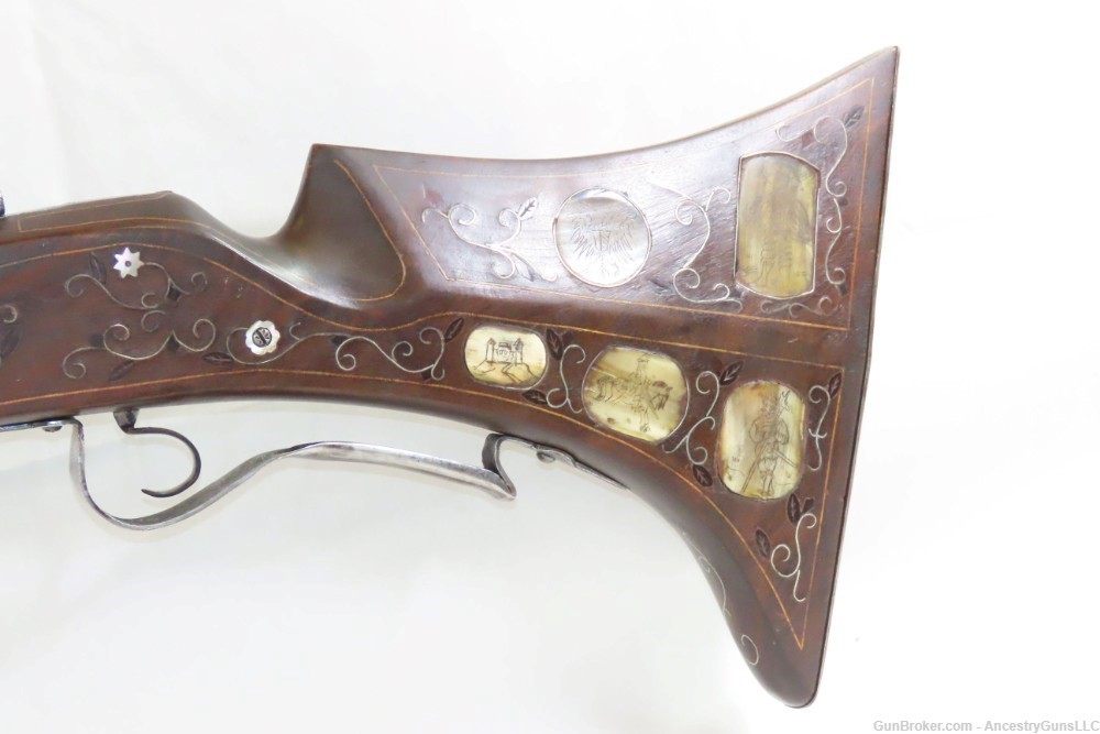 ORNATE MATCHLOCK ARQUEBUSE Inlaid Horn Mother of Pearl .79 Engraved Antique-img-21