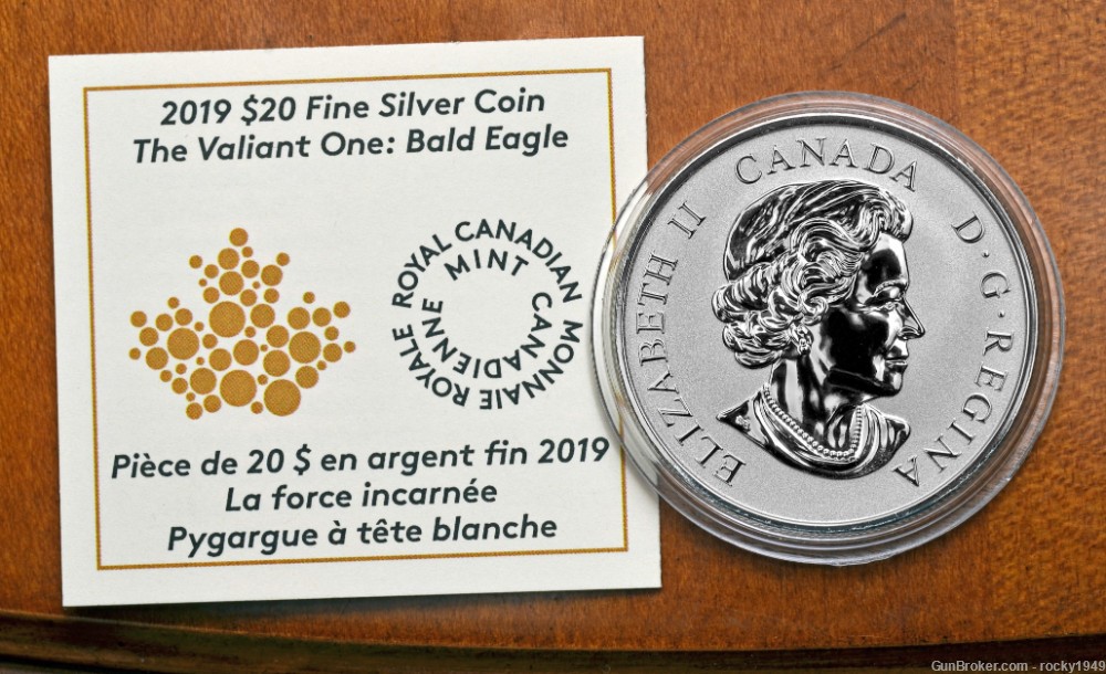 2019 -Canada $20 - 1 oz .9999 silver Valiant Eagle coin-img-1