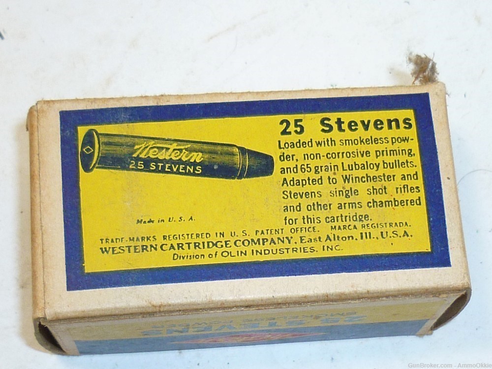 5rd - 25 Stevens Long Rimfire - WESTERN BULLSEYE BOX - Rim Fire-img-7