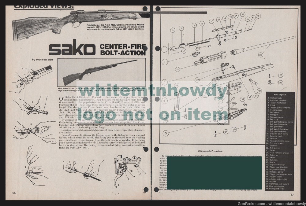 1979 SAKO Center-Fire Bolt Rifle Schematic Assembly Dissassembly Articlet-img-0