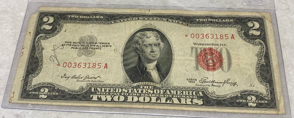 USA 2 Dollar Red Seal Star Note 1953 IBP / GMH #*00363185A-img-0