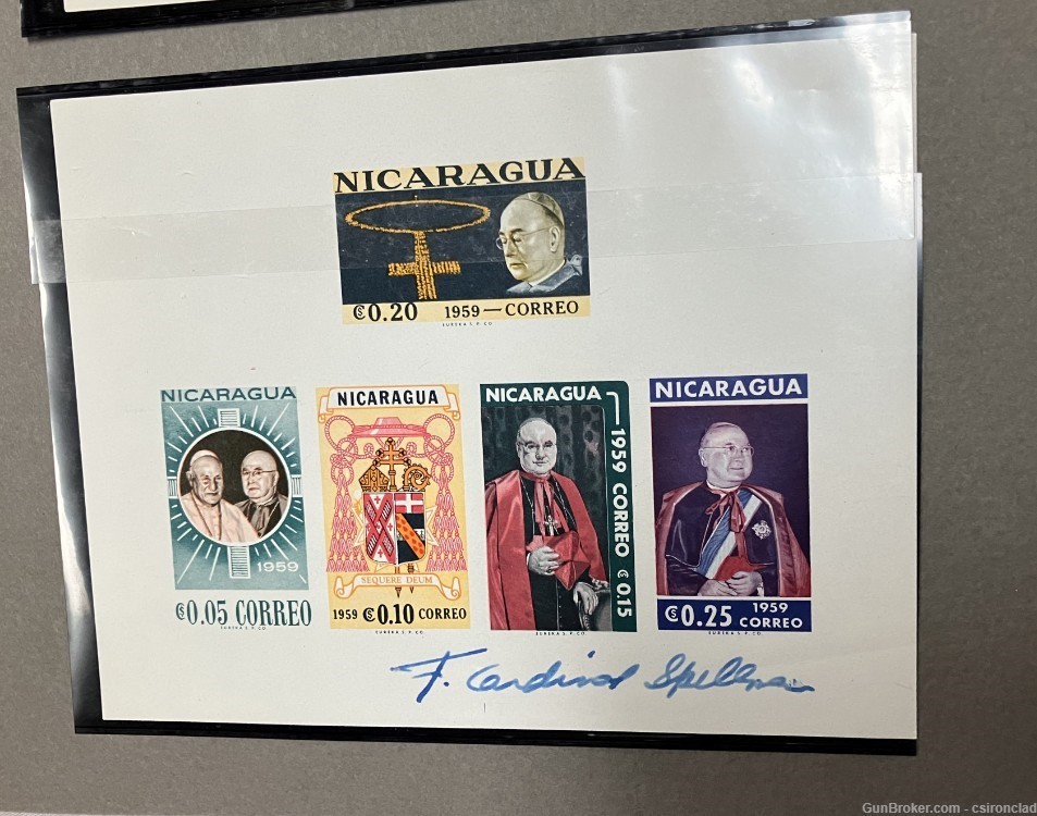 Commemorative stamps 2 plates Cardinal Spellman Nicaragua autographed -img-3