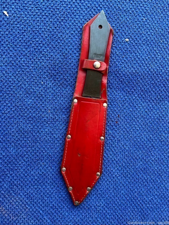 VINTAGE BLACK MAMBA THROWING KNIFE, WITH RED SCABBARD, MADE IN  GERMANY-img-2