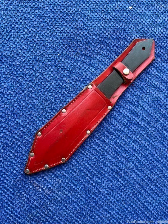 VINTAGE BLACK MAMBA THROWING KNIFE, WITH RED SCABBARD, MADE IN  GERMANY-img-1