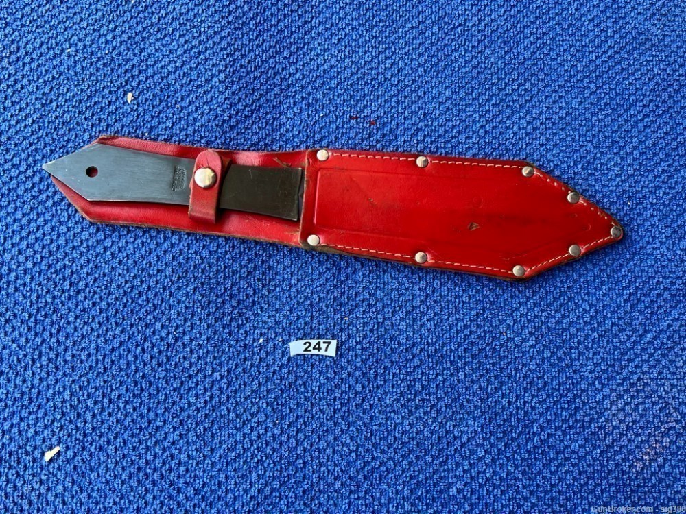 VINTAGE BLACK MAMBA THROWING KNIFE, WITH RED SCABBARD, MADE IN  GERMANY-img-7