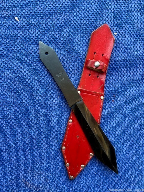 VINTAGE BLACK MAMBA THROWING KNIFE, WITH RED SCABBARD, MADE IN  GERMANY-img-0