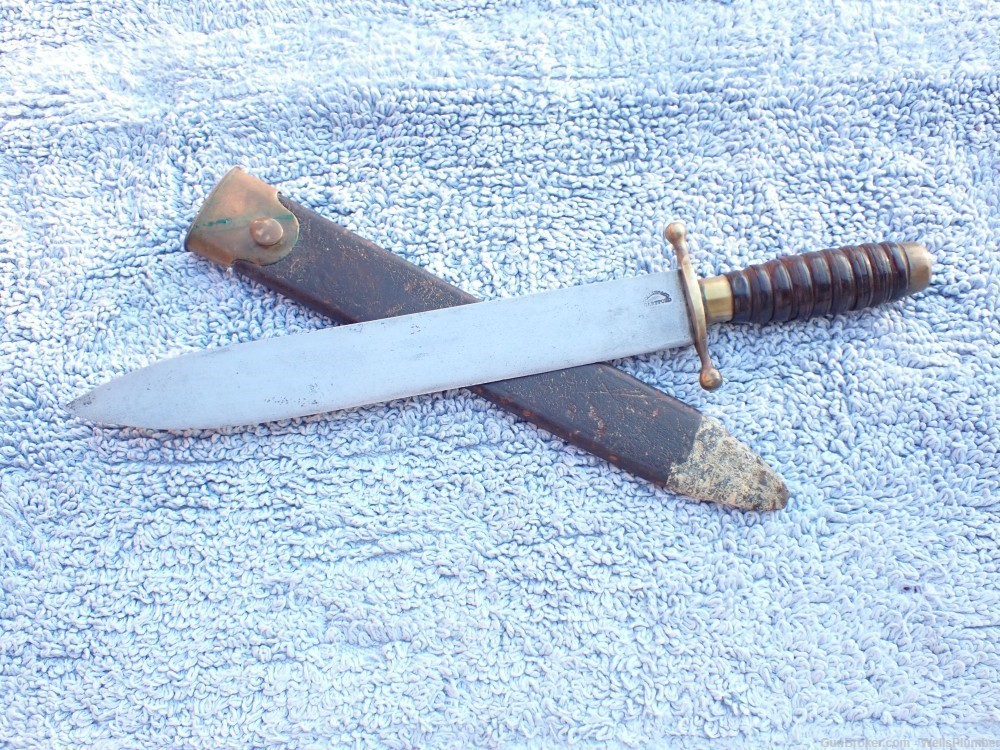 CIVIL WAR ERA COLLINS & CO KNIFE WITH ORIGINAL SCABBARD (RARE)-img-38